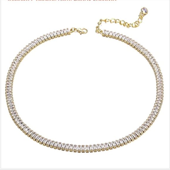 18K GOLD PLATED CRYSTAL CHOKER NECKLACE BRACELET SET - Picture 8 of 9